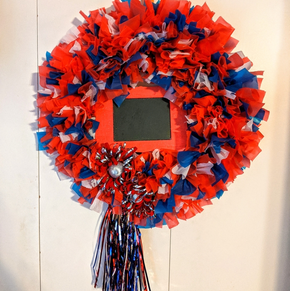 Patriotic Wreath with chalkboard middle.